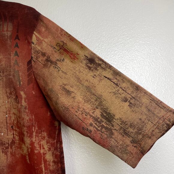 Cactus Top Womens Size XL Red Aztec Embellished Rhinestones Cotton Shirt Casual - Picture 7 of 9